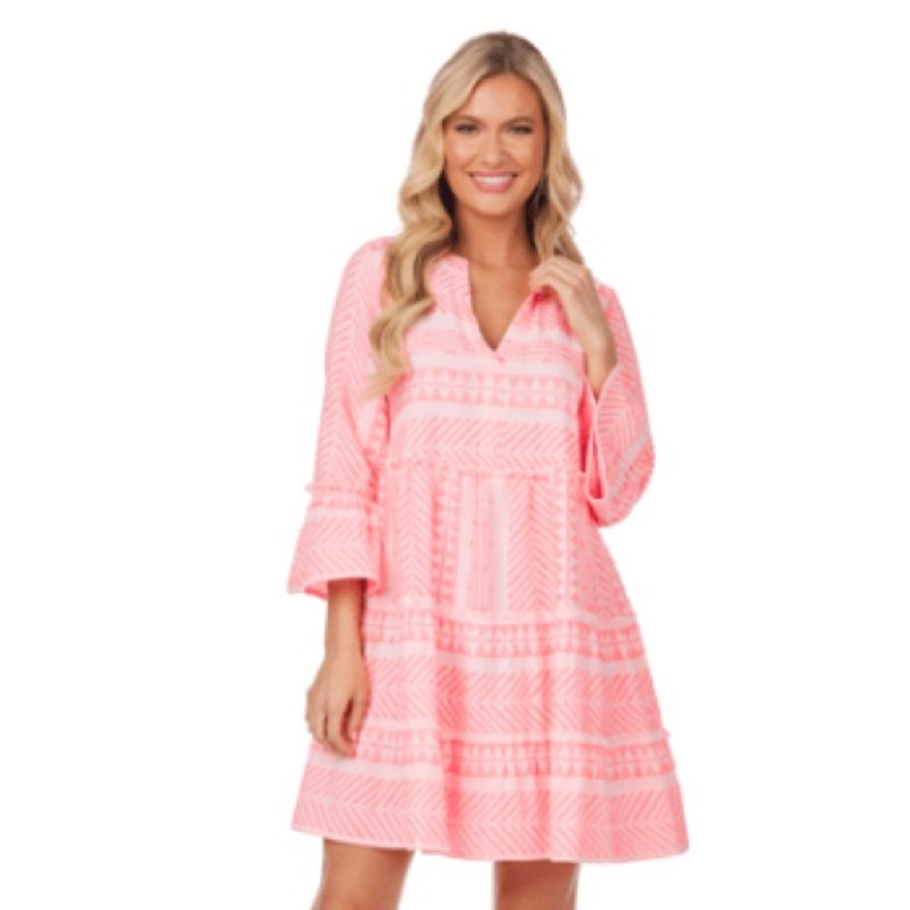 Mud Pie Pink Renee yarn dye dress 21” p2p NWT